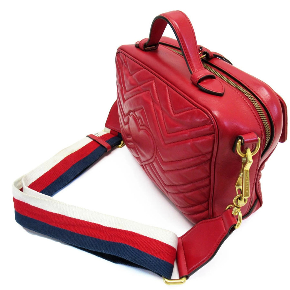 Gucci Gold Crossbody Red Bag GG Leather Shoulder Marmont Gold Red
